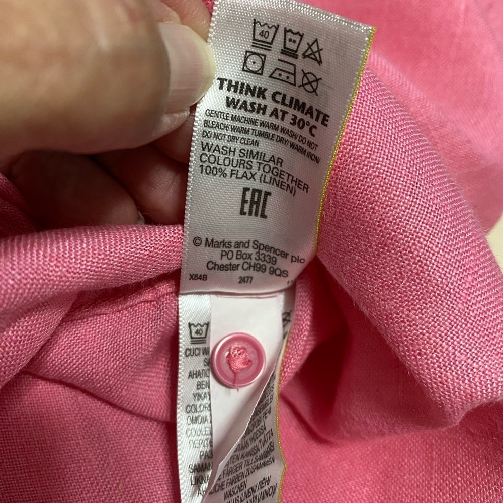 M&S Pink Woman’s Button Front Long Sleeve 100% Linen Shirt. Plus Size 16. - Picture 5 of 6